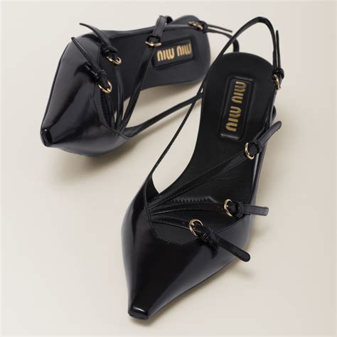 Miu Miu Brushed leather slingbacks with buckles 